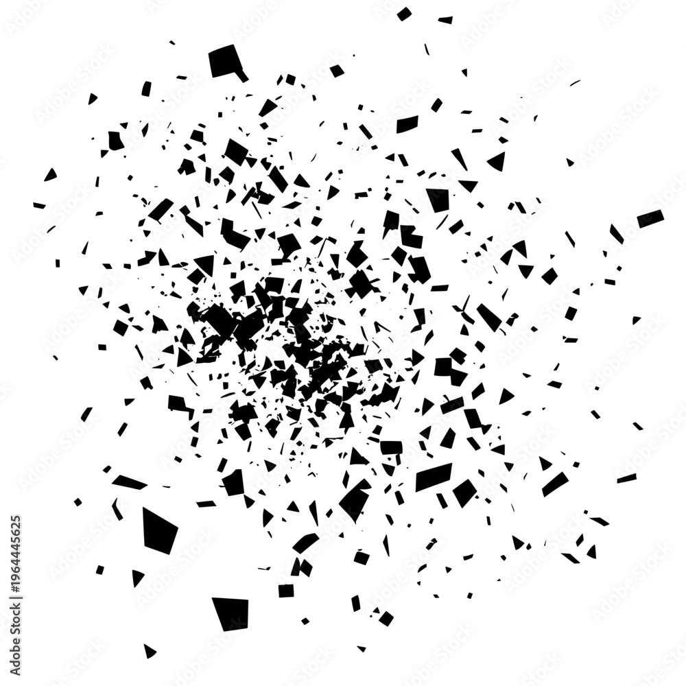 Fototapeta premium Abstract Explosion Shattered Black Fragments White Background