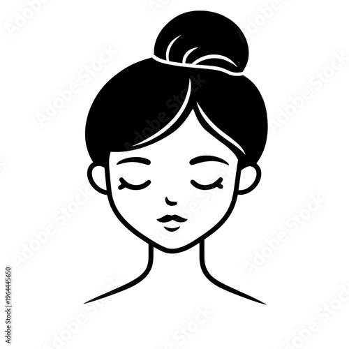 Blackandwhite Illustration Woman with Closed Eyes and Elegant Updo