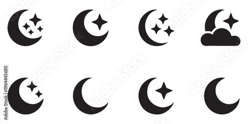 Crescent moon and star cluster vector collection for mobile app interface design and weather forecast displays