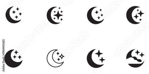 Diverse moon and stars icon pack for graphic designers needing simple celestial shapes for logo and web projects