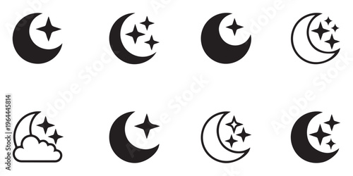 Professional moon and stars vector symbols for weather forecasting and night mode interface design elements set