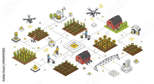 Smart Farming and Agriculture Technology Isometric Illustration.