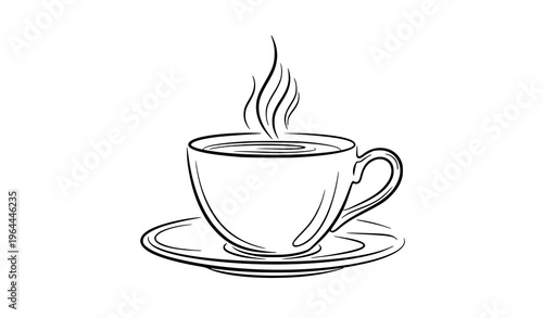 Elegant coffee cup line art vector with saucer and minimal continuous line design