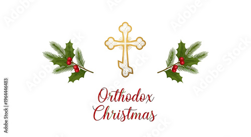 Orthodox Christmas cross with holly.