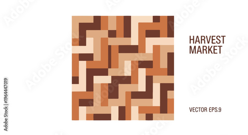 Abstract geometric pattern with wooden texture in warm brown and beige tones, representing harvest market theme