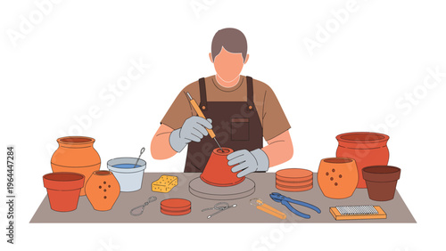 Potter at Work: A skilled artisan meticulously crafts a beautiful ceramic piece, bringing creativity to life in a pottery studio setting.