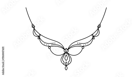 Elegant necklace line art vector with delicate pendant and refined minimalist jewelry design