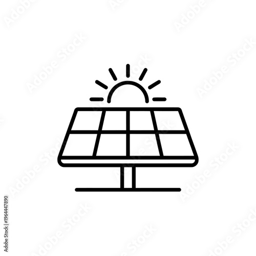 Solar panel with sun rays generating renewable energy efficiently outdoors