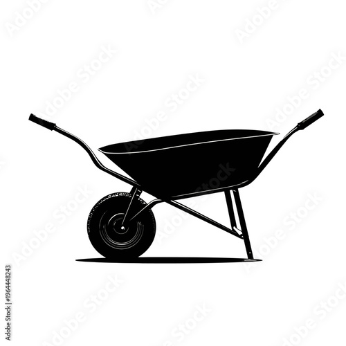 Black silhouette of a wheelbarrow.