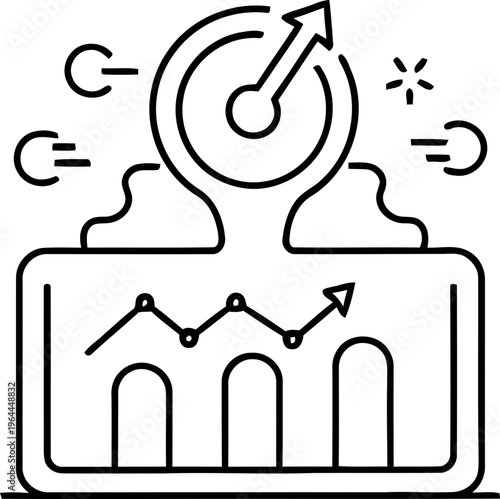 Business growth chart on screen with target and statistics.