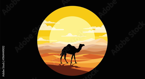 Majestic Camel Silhouette Against a Desert Sunset.