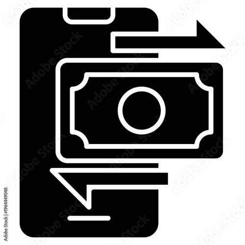 Online Transfer icon in glyph style, suitable for digital banking, finance, transaction concept illustrations