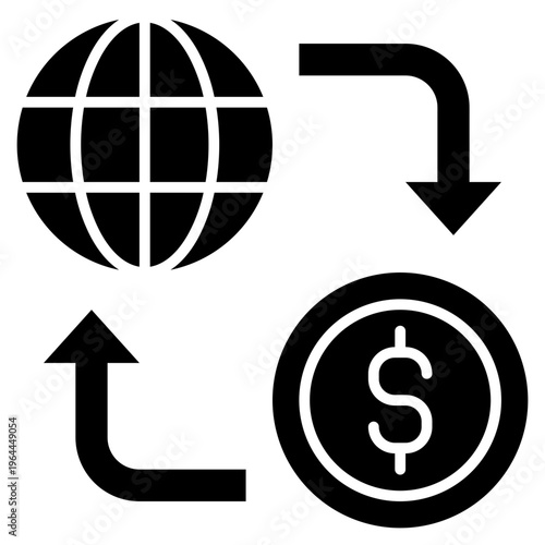 Wire Transfer icon in glyph style, suitable for international finance, banking, transaction concept illustrations
