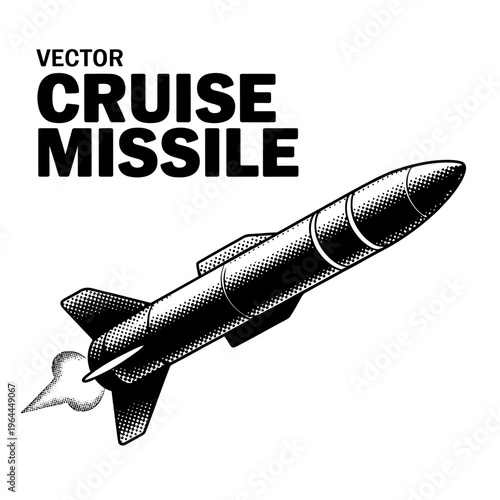 Vector illustration of a cruise missile in flight  military weapon technology