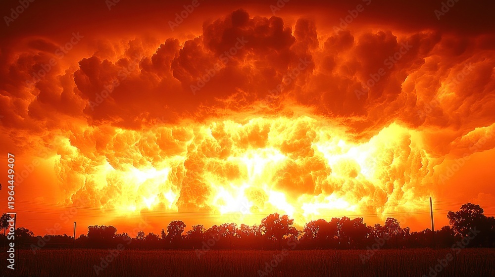 Fototapeta premium Warm hues of orange fill the sky as clouds gather, creating a stunning evening spectacle