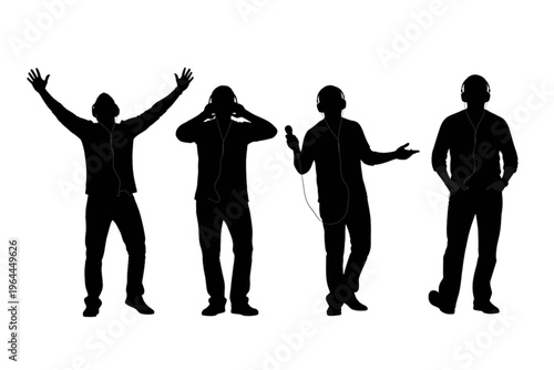 silhouettes of people listening to music relaxation vector icon set