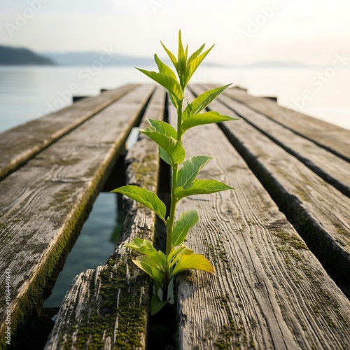 Plant Growing Through Pier Boards - Resilience and Natures Strength.