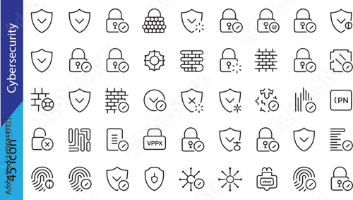 Cybersecurity Protection Icon Set Outline Vector