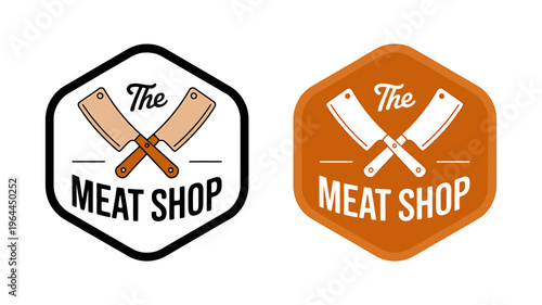 Meat shop logo with crossed knives and text  food business emblem