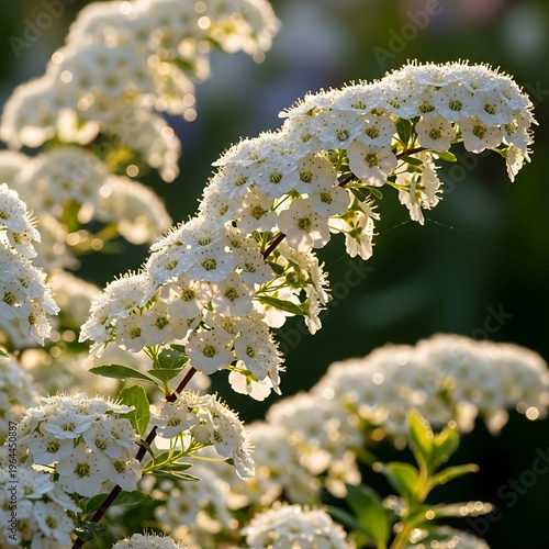 White Spirea Blossoms - A Detailed Close-Up of Delicate Flowers.