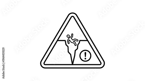 Warning Sign for Cliff Edge or Falling Hazard with Exclamation Mark, Outdoor Safety, isolated white background.