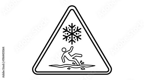 Warning Sign for Slippery Ice and Snow Conditions, Person Falling, isolated white background.