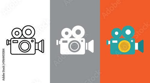 Camera Icons on White, Gray, and Orange Backgrounds