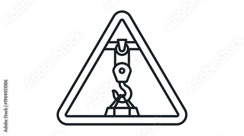 Warning Sign for Overhead Suspended Load, Crane Hook Danger, isolated white background.