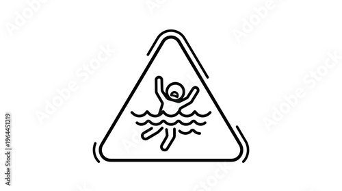 Water Hazard Warning Sign with Person Struggling to Stay Afloat, isolated white background.