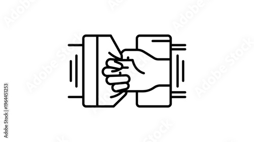 Crushing Hazard Warning Icon with Hand Caught in Machinery, isolated white background.