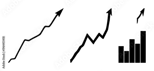 Solid black icon, white background: upward stock candlestick chart set with simple line art design featuring outline, illustration, graphic elements with clean design and vector art