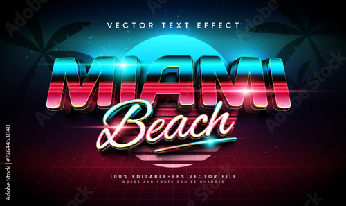 Elegant miami beach editable vector text effect. Suitable for night technology event.