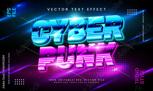 Cyber punk glowing theme, editable vector text effect. Suitable for night event party.