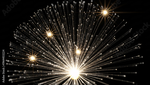 夜空に輝く黄金の花火のような抽象的な光の爆発