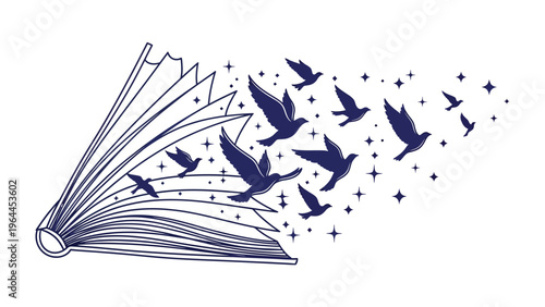 Literary Liberation: An open book releases a flock of birds, symbolizing the boundless freedom and transformative power of reading.