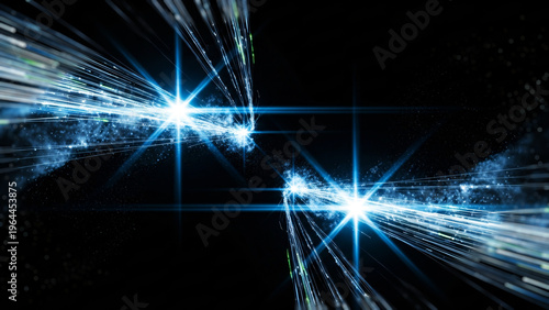 高速な光の筋とエネルギーが交差する青いサイバー空間の抽象背景