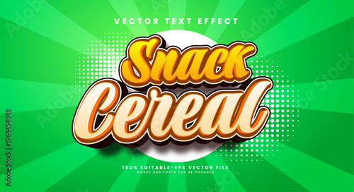 Snack cereal editable text style effect. Vector text effect for snack products or food menu.