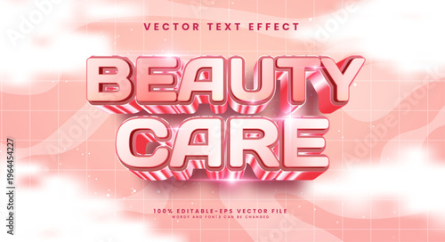 Beauty care editable text style effect. Vector text effect with a romantic pink color suitable for Valentine's Day.