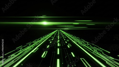 未来的なサイバースペースと緑の光の高速データ通信イメージ