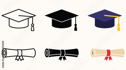 Graduation hat icon. Education cap symbol. Student hat vector illustration. College, school and university graduation ceremony sign. Academical degree pictogram.
