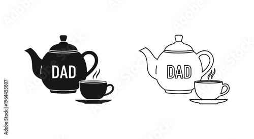 Dad father's day tea pot cup black white line art Vector