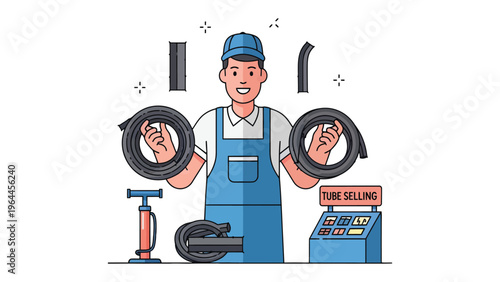 Mechanic's Expertise: A skilled mechanic, radiating confidence, showcases a comprehensive collection of vital tube components, a testament to his expertise.