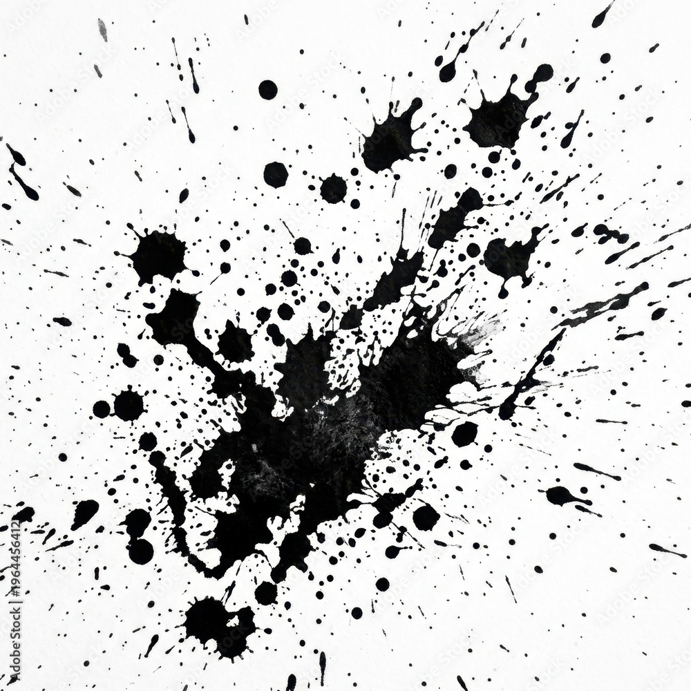 Fototapeta premium Abstract black ink splashes and splatters isolated on white background, variation 8 