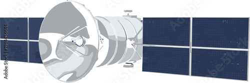 Detailed vector illustration of a space satellite with solar panels for telecommunications aerospace research and global data connectivity
