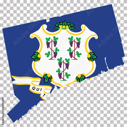 Map of Connecticut filled with its official state flag colors, isolated on transparent background for geography and educational use.