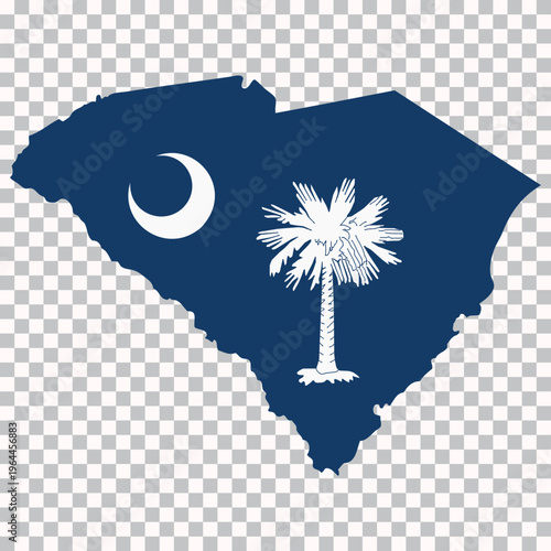 Outline map of South Carolina filled with its state flag design, isolated on transparent background for geography and educational use.