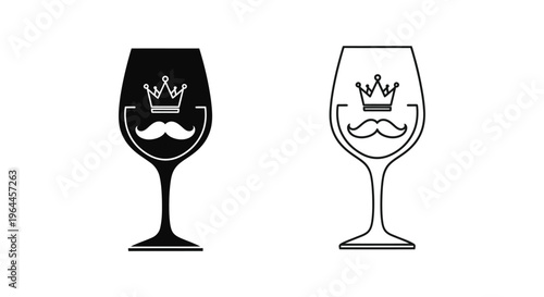 Wine glasses with crown and mustache Vector