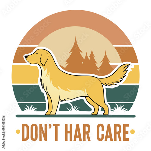 Vibrant dog sticker with sunset background and humorous slogan