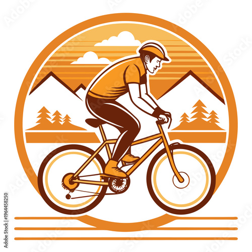 Cyclist riding bike in mountains
