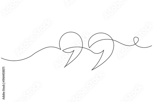 Minimalist vector illustration featuring a double quotation mark symbol created with a single continuous line. Perfect for modern blog designs, literary themes, and speech icons.